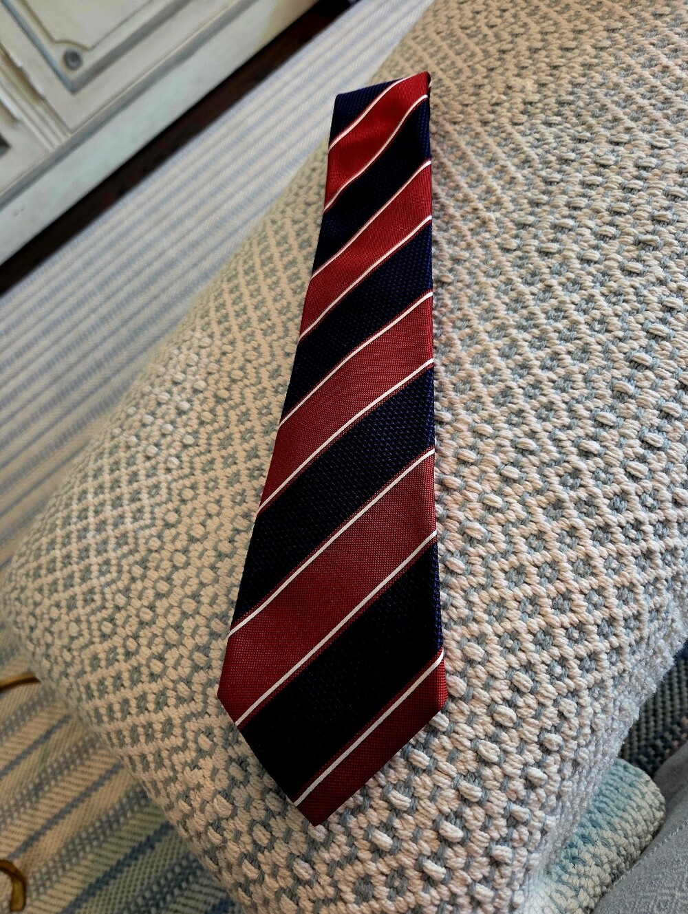Kiton Red and Navy Diagonal Stripe Tie